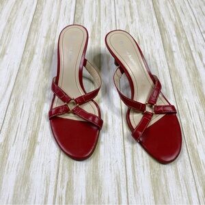 Etienne Aigner Red Leather E-Cross Kitten Heel Sandals